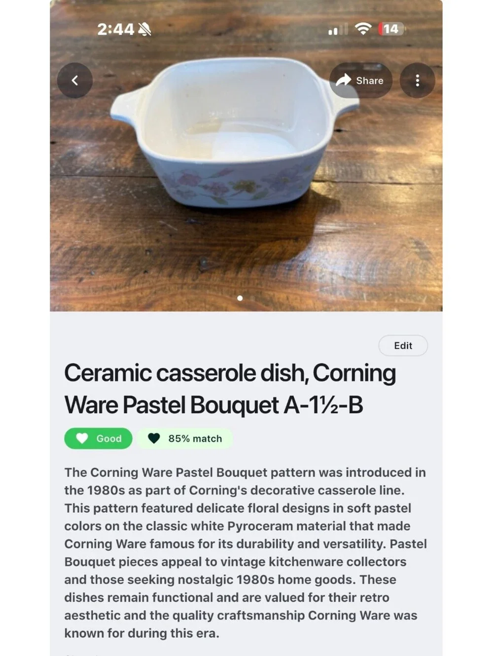 Corning Ware Pastel Bouquet Ceramic Dish